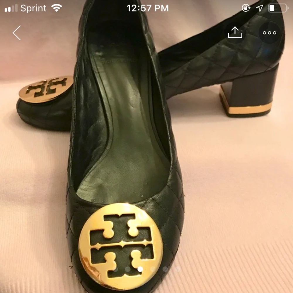 Tory Burch.  Black, leather quilted block heel 9M